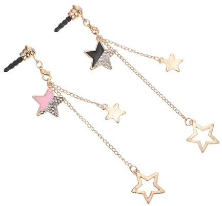 Veemoon 2pcs Five-pointed Star Earphone Jack Plug Pendants for Phone Audio Dust Cover for Earphone Port Decorative Pendant Accessories Random Color