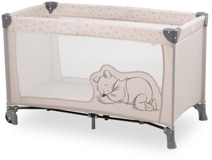 hauck Dream N Play GO, Disney Pooh Rainbow Beige – Reisebett mit Reisetasche für Babys & Kleinkinder, leicht, schnell & kompakt faltbar, 120 cm x 60 cm, ab Geburt bis 15 kg