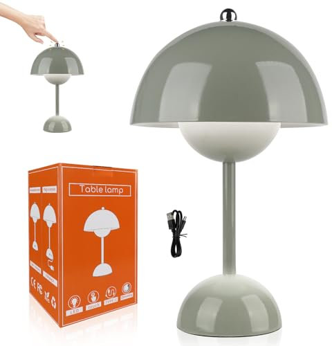 YANGUN LED Flowerpot Table Lamp, Wireless Battery Mushroom Lamp, Table Lamp, Dimmable Mushroom with 3 Brightness Modes, Touch Dimmable Table Lamp, Retro Desk Lamp, Mushroom for Bedroom, Office, Bars