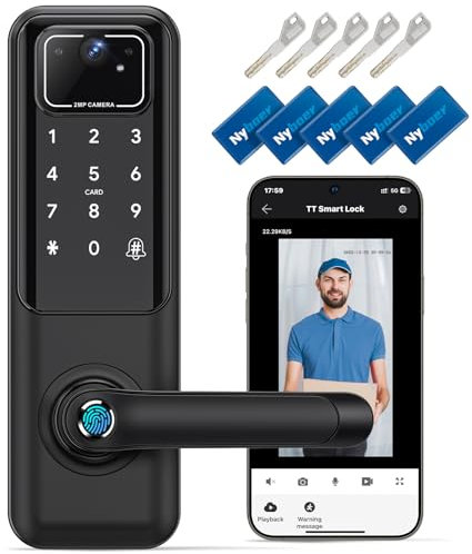 NYBOER - WiFi Video Smart Door Lock, Camera Door Lock - Keyless Entry Door Lock with Handle, Digital Electronic Lock with Keypad - Lock