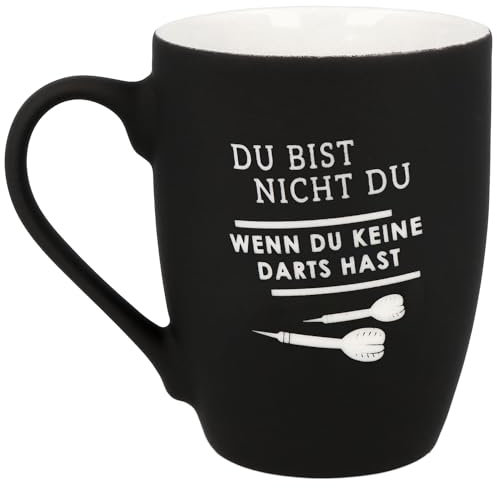 Spruchreif | Soft-Touch Tasse Du bist nicht du, wenn … Darts … – Beidseitig gravierte Tasse mit Darts-Spruch | Lustiges Geschenk für Dartspieler & Hobbywerfer | 350 ml