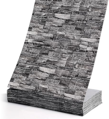Panneaux muraux autocollants 3D - 10 m - Plié en continu - Aspect pierre - Carreaux muraux imperméables à décoller et à coller - Pour chambre à coucher, salle de bain, cuisine - Gris foncé