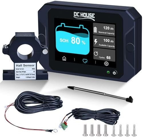 DCHOUSE Charge Discharge Monitor with Touchable Hall Sensor Display, 0-90V 300A Battery Monitor for Li-ion LiFePO4 AGM Gel Battery Voltage Battery Capacity Tester