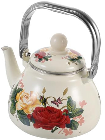 BIUDECO Bouilloire Émaillée à Motif Floral Style Vintage Théière Pour Cuisinière Résistante Chaleur Facile à Transporter Ranger
