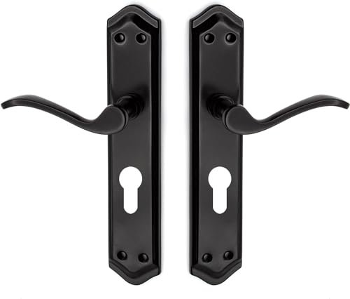 ARCO · Juego de manillas para puerta, acabado negro mate. Fabricado en aluminio (Bocallave a 85mm)