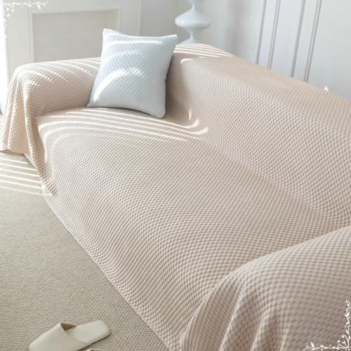 Epinki Sofaüberwurf, 210x400CM Sofabezug 3 Sitzer Einfarbig Punkt Muster, Kratzfester Sofahusse aus EIS Seide Anti-Rutsch-Couch, Kaffee