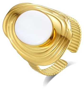 Joo&Rind Ring Damen Gold Verstellbare Ringe Edelstahl mit Stein Goldene Ringe Vintage Rings Schmuck für Frauen