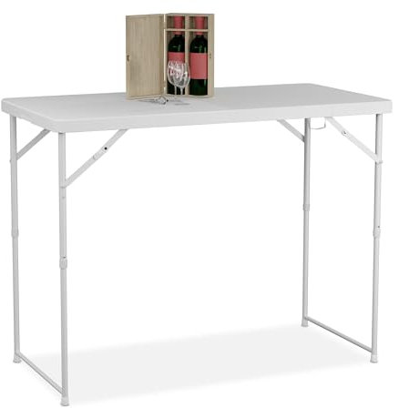 Relaxdays Gartentisch klappbar, HBT: 74x120x60 cm, Kunststoff, Stahl, höhenverstellbar, 6 Personen, Campingtisch, weiß