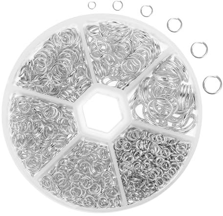 JJUNW 970 Stück Binderinge Set, Schmuckherstellung Ringe in 6 Größen Jump Rings Metall Sprungringe für Schmuck, 4-10 mm Offene Biegeringe für DIY Armbänder Halsketten Handwerk(Silber)