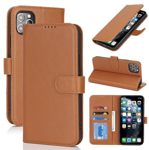 Zouzt Case for iPhone 11 Pro Max (6.5 Inch), Premium PU Leather Wallet Case with Credit Card Holder Slot Flip Folio Kickstand Shockproof Protective Phone Cover (Light Brown)