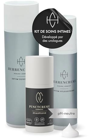 HERRENCREME Intim Pflege Set für Männer I Intim Pflegecreme 75 ml, Duschgel 200 ml & Punctcreme 30 ml I Sanfte Reinigung I Vom Urologen entwickelt I Dermatologisch getestet
