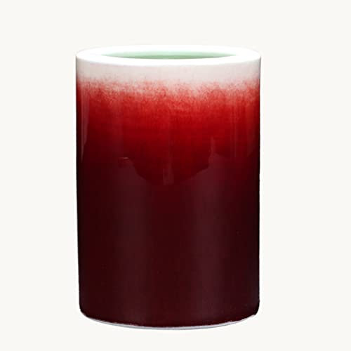 WZYYCV Pot à Crayon Porte-Stylo Rond en Céramique Support Rouge Blanc Crayon Tasse Pot Organisateur de Bureau Bureau Accessoires de Bureau Cadeau Papeterie Bureau Pot a Stylo