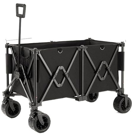 Bollerwagen Handwagen, Outdoor Folding Utility Wagon Outdoor Camping Trolley Tragbarer Handwagen Mit Bremse, Garten Utility Truck Gartenwagen Strandwagen(Black)