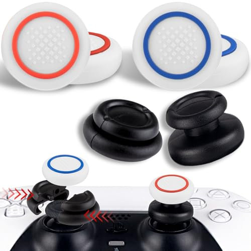 PlayRealm 2 extensores de pulgar que no se caen y 4 agarres para el pulgar para mando de PS5 y PS4 (anillo blanco, rojo y azul)