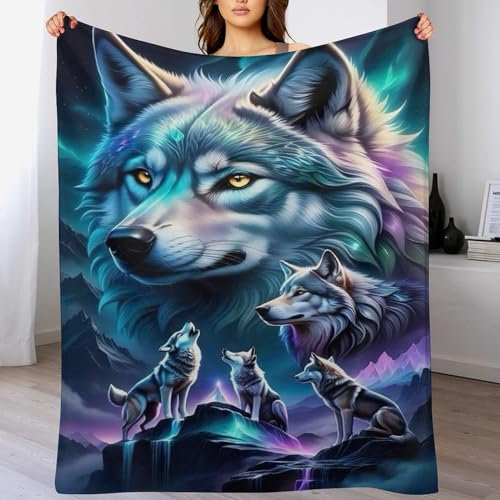 AAPZY Wolf Decke,Vier Jahreszeiten Weich Wohndecke Decke Schlafdecke Sofadecke Plüschdecke Pelzdecke Printdesign Couchdecke Flannel Bett Decke （100×130cm）