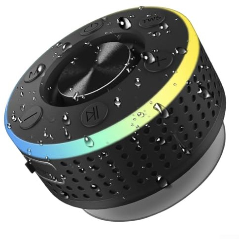 CARMOTTER Enceinte de douche portable à ventouse compatible Bluetooth 5.3 étanche IPX7 RVB (noir)