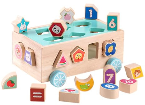 KICHOUSE Holzspielzeug Baby 18 Teiliges Lernspielzeug Für Formen Und Farben Matching Spiel Aus Busförmige Bauklötze Für Kleinkinder Pädagogisches Zur Der Kognitiven Fähigkeiten Grimms Holzspielzeug