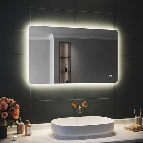 SIRHONA Miroir Salle de Bain avec Éclairage 100x60cm, Miroir Lumineux Salle de Bain avec Dimmable, 3 Températures de Couleur, Anti-buée, Fonction Mémoire, Horizontal/Vertical