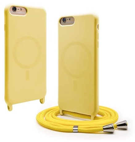 CUZZCASE Cover Compatible with iPhone 6/7/8 Plus(5.5), Magnetic Cover [Compatible with MagSafe],Bumper with Lace,Adjustable Lanyard TPU Silicone Rope Case-Yellow