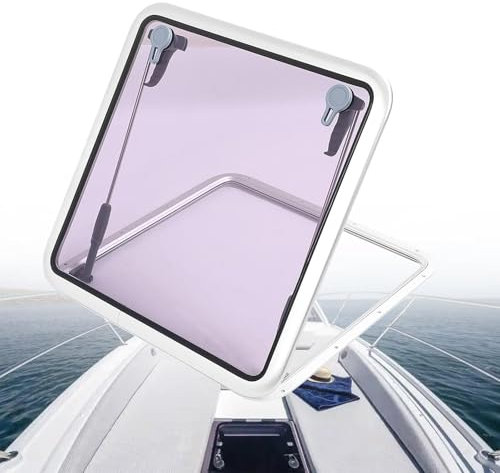 WADPP 19.9 x 19.9 inch Boat Square Porthole, Aluminium Anodised Deck Hatch with Tempered Glass, Push-Out Opening Portlight Window for Boat Yacht RV