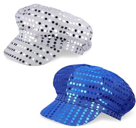 SAIIURV 2 Stück Glitzernde Hut mit Pailletten Disco Party Hüte für Damen, Mütz mit Glänzende Paillettenhut für Erwachsene, Glitzer Partyhüte Kopfbedeckung für Retro Abba Zubehör Karneval Fasching