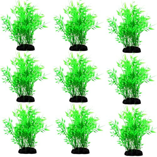 FQSNFNSTY8 Confezione da 9 piante artificiali per acquario, decorazioni realistiche per acquario, plastica atossica e foglie di seta morbida, sicure per acqua dolce e salata
