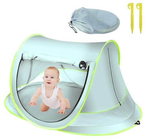 Tente Pop-Up de plage, pare-soleil portable, protection UV UPF 50, pour piscine avec moustiquaire, voyage (bleu cyan, petit)