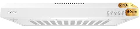 CIARRA 60cm Visor Cooker Hood Undercabinet Hoods with 3 Speed 220m³/h Quiet Extractor Fan with LED Top Vented Range Hood,White,CAW6903A