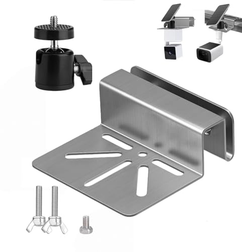 CTXSumTec No Drill Gutter Camera Mount, Stainless Steel Anti-Rust Solar Security Camera Bracket 360° Adjustable, Compatible with eufy SoloCam S340/S220, Arlo Pro, Tapo C425, AOSU PTZ IP Cameras | no drill gutter camera mount