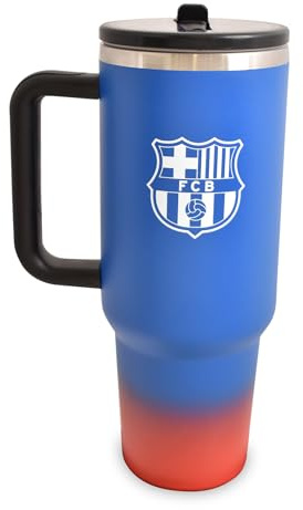 Hy-Pro Offizielles Lizenzprodukt Barcelona 40oz/1.18 L Thermosflasche mit Griff - Trinkflasche Edelstahl mit Strohhalm, Tragbare Trinkflasche für Sport & Alltag - Metall-Wasserflasche