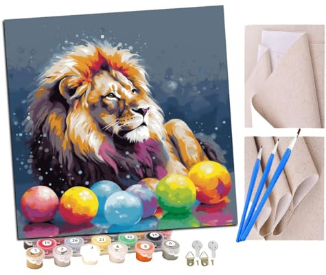 SENDJJ DIY Paint by Numbers Flame Lion Taking Bubble Bath (4) with Paint Brushes and Acrylic Painting Kit 16x16 Inch for Kids and Adults Beginner Gifts
