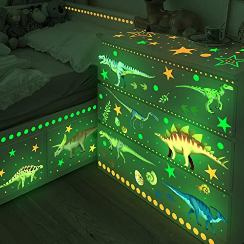 SHUCHING Wandtattoo Leuchtende Dinosaurier, Wandaufkleber Dino Leuchtsterne, Selbstklebend Leuchtsticker für Junge Kinderzimmer Schlafzimmer Spielzimmer
