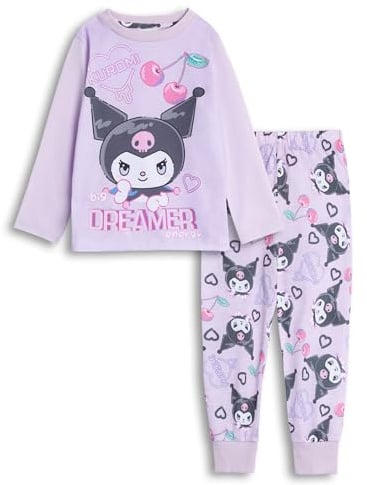 Hello Kitty Kuromi Girls Purple Long Sleeve Long Leg Pyjama Set | Dreamer Sleepwear | Cartoon Nightwear for Bedtime | Comfortable Loungewear for Children Merch
