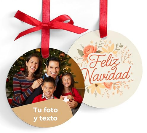 Cimpress personalisierter Weihnachtsschmuck Rund 7x7 cm, 1 Stück, Metall, Foto & Text, individuelle Weihnachtsbaumdeko, Weihnachtsanhänger, Geschenkidee Familie, Baby’s erstes Weihnachten