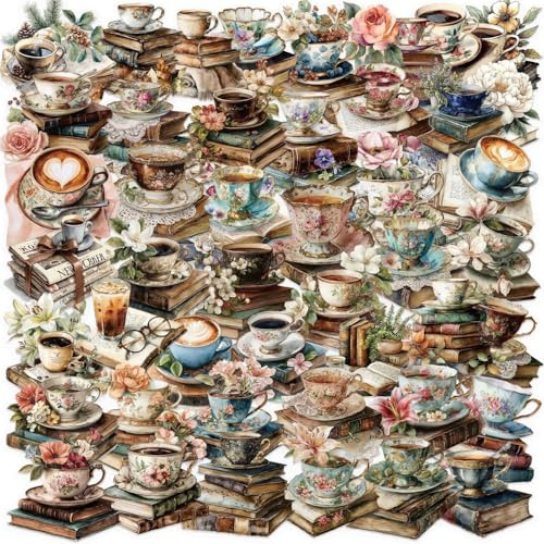 Kaffee Bücher Aufkleber für Erwachsene 50 Stück Coffee Books Vinyl Sticker Set Auto Motorräder Fahrrad Skateboard Snowboard Gepäck Laptop Koffer Helm Motorrad Computer