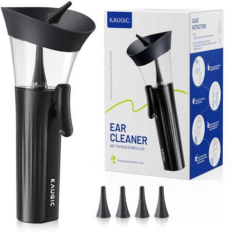 KAUGIC Manual Ear Wax Removal Kit for Adults, Compact Ear Cleaner, Black | One-Hand Design, Comfortable Ergonomic Grip, Soft Silicone Tips, Safe & Gentle Ear Irrigation, Ideal for Home & Travel Use