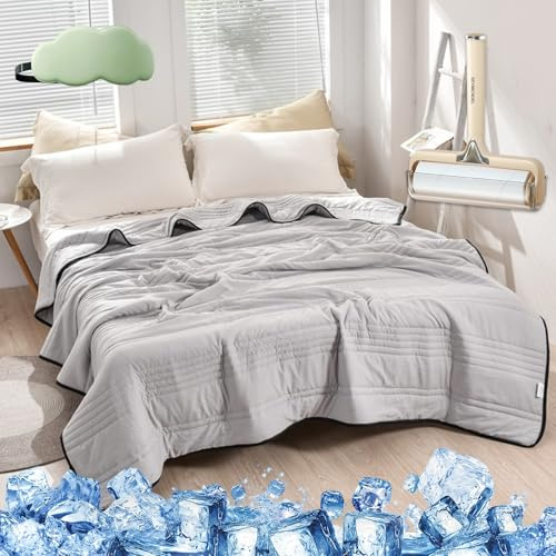 HOPASRISEE Sommer Kühldecke, Kühlende Bettdecke Doppelseitig Kühlend & Atmungsaktiv, Leichte Cooling Blanket für Hot Sleeper, Sommerdecke für Bett Sofa Reise, Waschbare Wohndecke (Grau,150×200 cm)