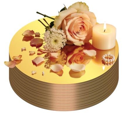 27PCS Round Gold Mirror Centerpieces for Tables, Flat Circle Mirror Trays Tiles for Wedding Decorations, Round Mirror Candle Plates for Party Centerpieces Decorative Mirror Trays Event Decor (30cm)