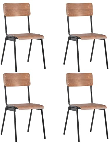 Ezbryzmatic Dining Chairs Set of 4 Brown Solid Plywood Steel Stackable Kitchen Chairs with Backrest 41.5 x 54 x 85.5 cm for Dining Room Kitchen Living Area