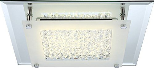 GLOBO LED Deckenlampe 1 flammig Deckenleuchte Schlafzimmer Lampe Glas Kristalle (Deckenlicht, Deckenstrahler, Wohnzimmer, Küchen Leuchte, Flur, eckig, 28 cm, Höhe 6 cm, Leuchtmittel 1 x 12 Watt)