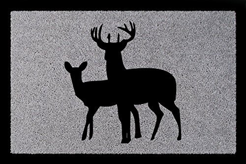 Interluxe TÜRMATTE Fußmatte Hirsch [ 3 ] Jäger Hobby Haustür Jagd Geschenk Viele Farben Hellgrau