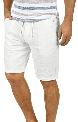 Blend BHBones Herren Shorts Kurze Hose Bermuda mit Leinen-Optik Eingrifftaschen 100% Baumwolle Regular fit, Größe:S, Farbe:White (70002)