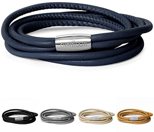 CHAMOON® Lederarmband Damen Dunkelblau - Armband Damen Leder Wickelarmband Damen Personalisiertes Armband Leder Damen, Charm Armband Frauen L 40,50 cm