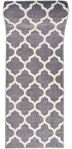 Carpeto Rugs Teppich Läufer Flur - Orientalisch Teppichläufer - Kurzflor, Weich - Flurläufer für Wohnzimmer, Schlafzimmer - Teppiche - Meterware - Grau Weiß - 60 x 150 cm