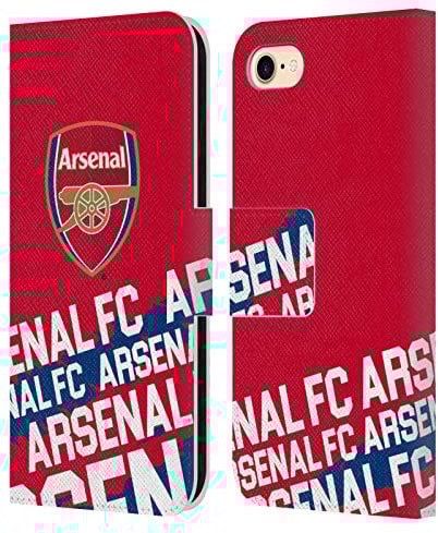 Head Case Designs Officially Licensed Arsenal FC Impact Crest and Gunners Logo Leather Wallet Case Compatible With Apple iPhone 7/8 / SE 2020 & 2022