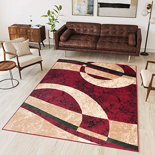 TAPISO Dream Teppich Wohnzimmer Kurzflor Modern Beige Rot Creme Leicht Meliert Kreise Wellen Streifen Schlafzimmer Esszimmer Küche ÖKOTEX 250 x 350 cm