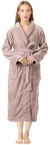NY Threads Damen-Bademantel aus Fleece, Schalkragen, weicher Plüsch, Spa, taupe, X-Large