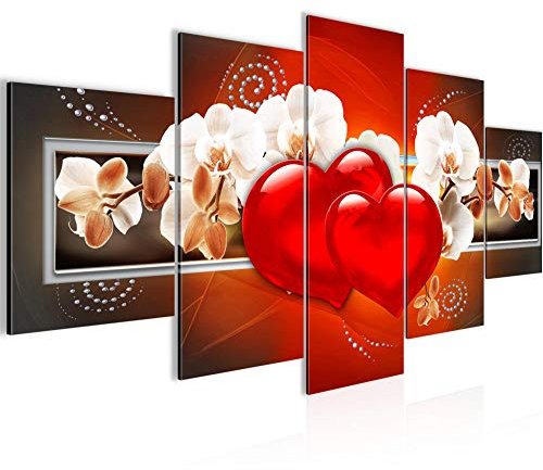 Runa Art Bild Wohnzimmer Schlafzimmer Blumen Orchidee 5 Teilig Herz Abstrakt Rot Wandbilder auf Vlies Leinwand 401453a