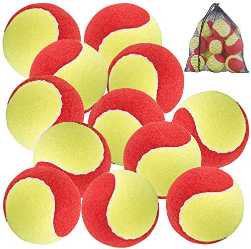 Speeron Tennis-Ball: 12er-Set Tennisbälle, 77 mm für Jugend & Beginner, gelb-rot, Tragenetz (Tennis-Spielball, Schleuder)