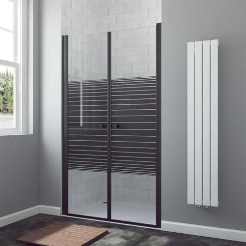 AQUABATOS Duschtür Pendeltür schwarz 85 x 195 cm Nischentür Dusche Rahmenlos Duschkabine Schwingtür Doppelflügel Duschabtrennung Duschwand Glas aus 6 mm ESG Sicherheitsglas mit NANO Beschichtung